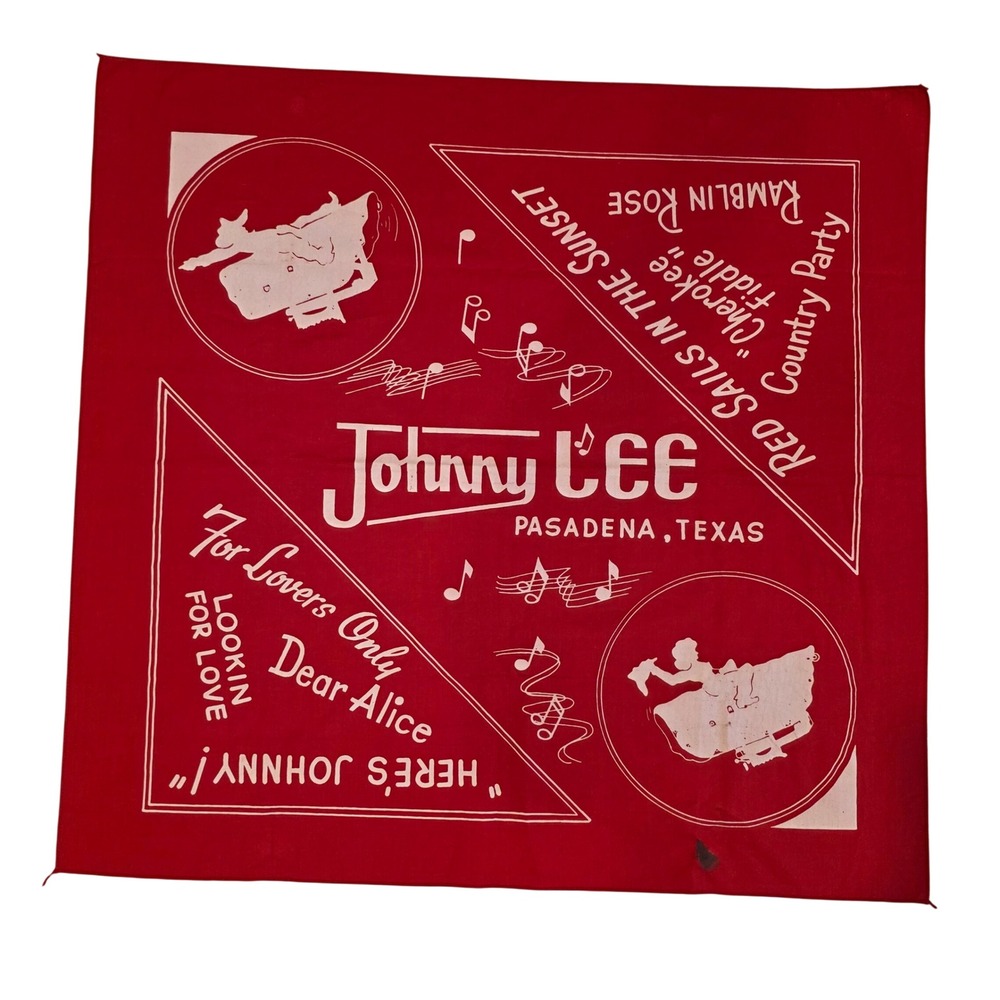 Vintage 80s Johnny Lee Pasadena Texas Bandana Scarf Red Urban Cowboy Country